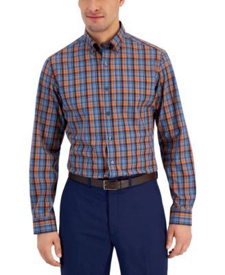 Men's Slim Fit 4-Way Stretch Plaid Dress Shirt