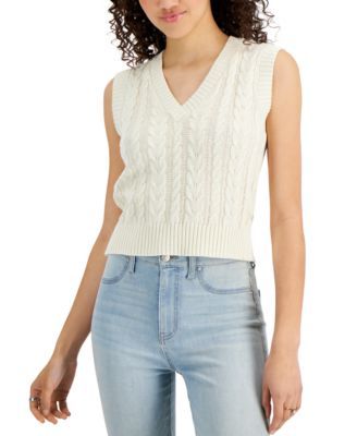 Juniors' V-Neck Cable-Knit Vest