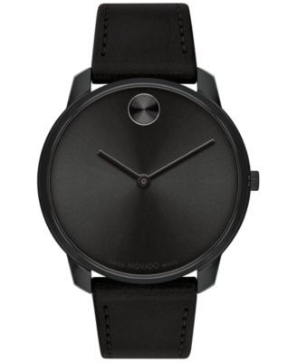 Men's Swiss Bold Black Leather Strap Watch 42mm