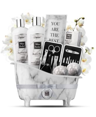 Self Care Gift Basket, White Orchid Care Package, Bath and Body Gift Set, Pampering Package, 20 Piece