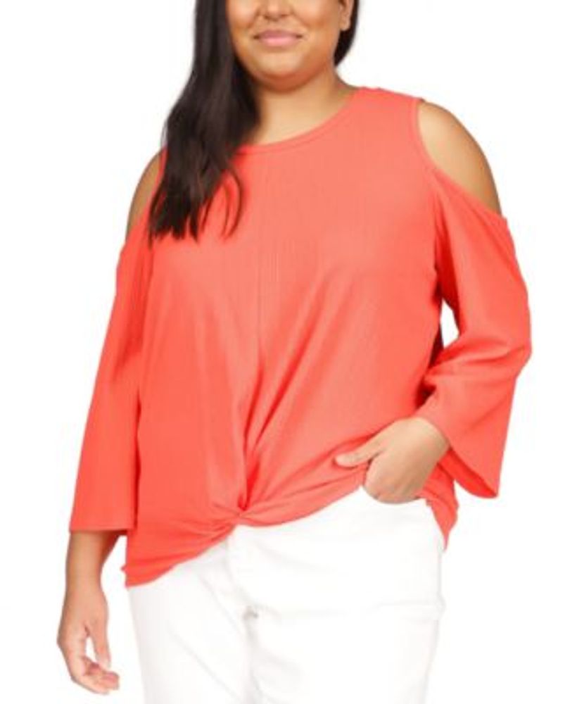 Michael Kors Plus Size Textured Cold-Shoulder Top | Plaza Las Americas