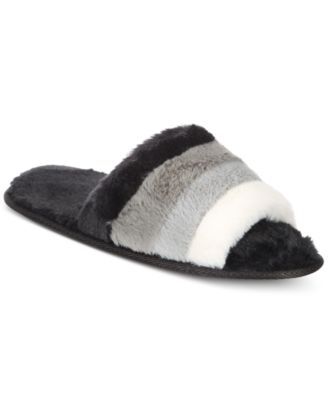 Women's Striped Faux Fur Slides, Created for Macy's