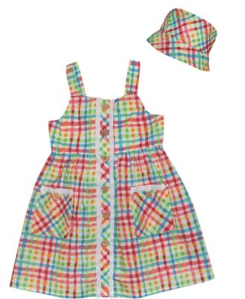 Girls Plaid Button-Front Jumper Dress 