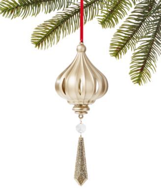 Holiday Lane Shine Bright 8" Plastic Gold-Tone Drop with Dangle Hanging Christmas Tree Ornament, Created for Macy's