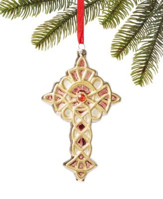 Holiday Lane Blessed Glass Gold-Tone Embellished Cross Ornament, Created for Macy's