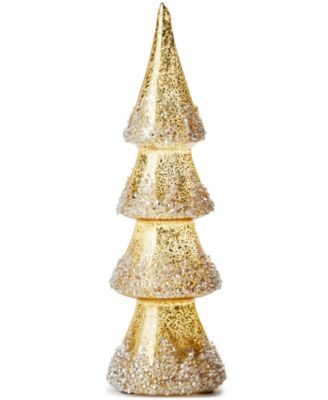 Holiday Lane Shine Bright LED Glass Gold-Tone Tree with Snowy Christmas Décor, Created for Macy's
