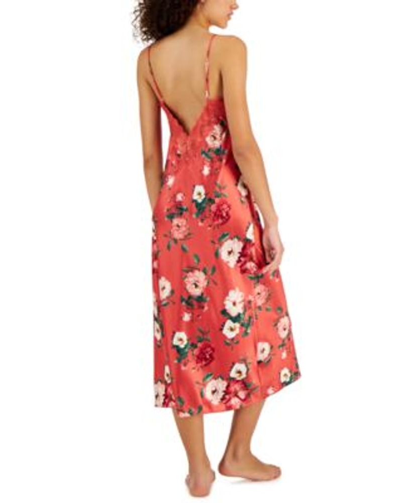 Women's Floral Satin Lace-Trim Gown, Created for Macy's