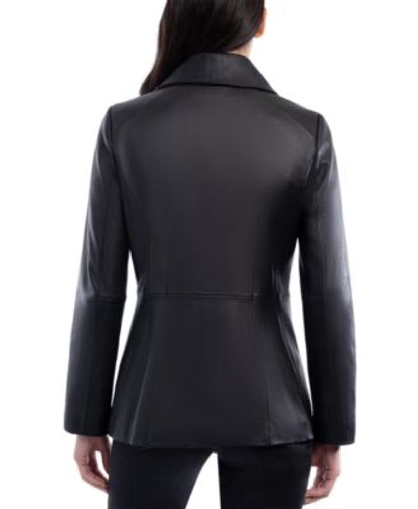 Petite Button-Front Leather Jacket