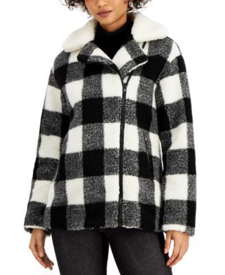 Juniors' Reversible Plaid Fleece Teddy Coat, Created for Macy's