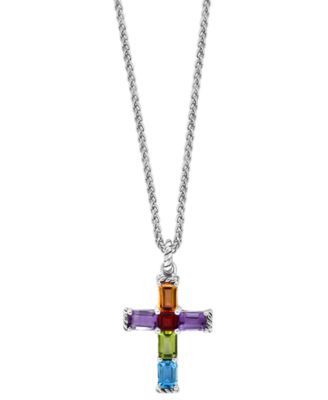 EFFY® Multi-Gemstone Cross 18" Pendant Necklace (5-1/10 ct. t.w.) in Sterling Silver