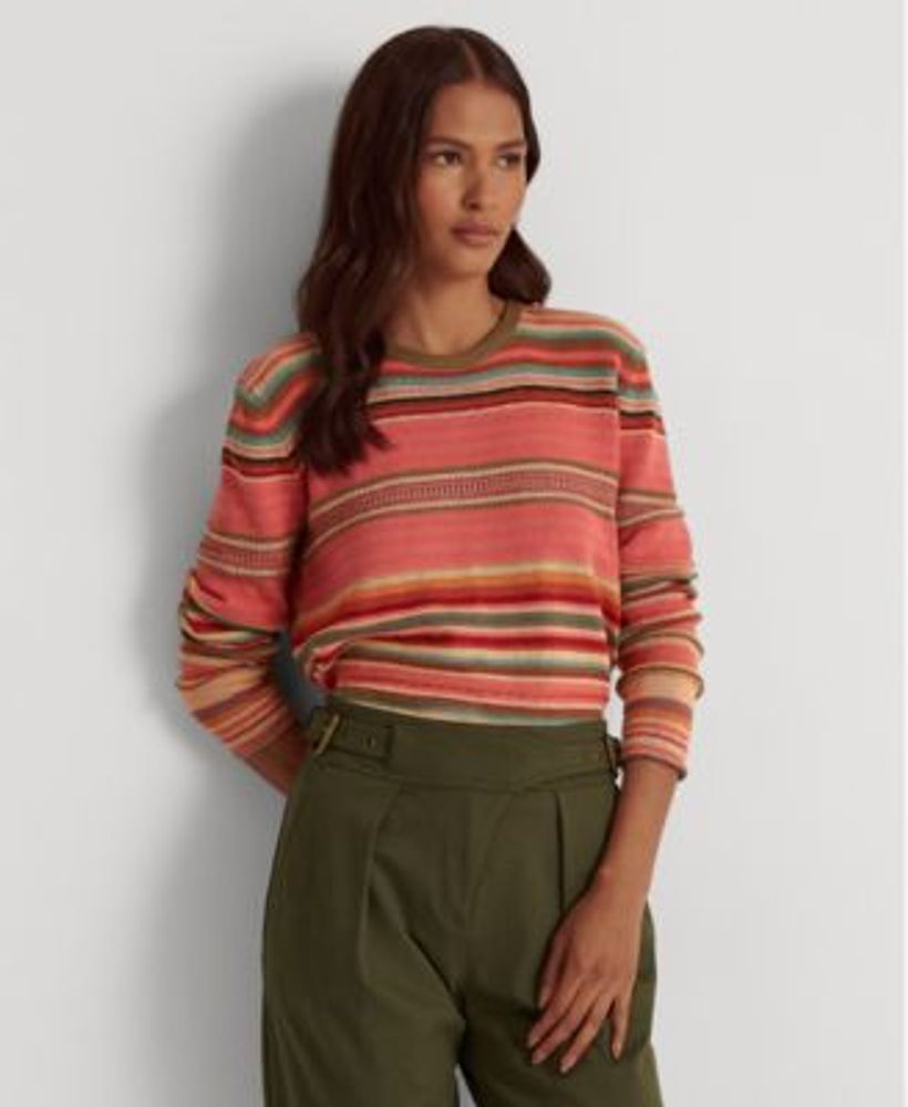 Lauren Ralph Lauren Petite Striped Cotton-Blend Sweater | Connecticut Post  Mall