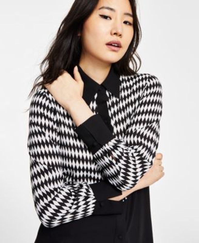 Women's Diamond-Print Button-Front Blouse, Created for Macy's