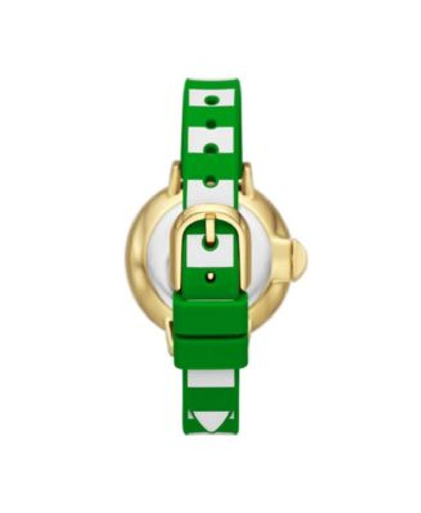 Women's Park Row Watch in Gold-Tone Alloy with Green White Silicone Strap Watch 34mm
