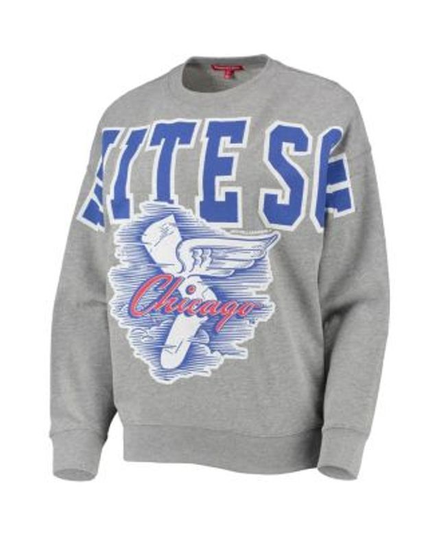 Mitchell & Ness Heathered Gray Chicago Cubs Cooperstown Collection Logo Lightweight Pullover Sweatsh