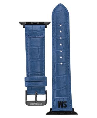 Women's Blue Crocodile Pattern Faux Leather Apple Watch Strap with Black Lugs, 42mm, 44mm, 45mm