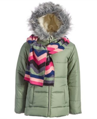 Big Girls Solid Quilted Puffer Jacket and Scarf Set