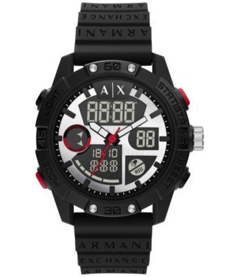Men's Analog-Digital Black Silicone Strap Watch, 46mm