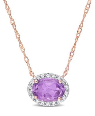 10K Rose Gold Plated Amethyst and Diamond Oval Halo Necklace