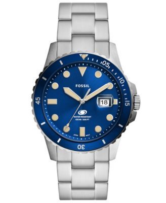 Men's Fossil Blue Silver-Tone Stainless Steel Bracelet Watch