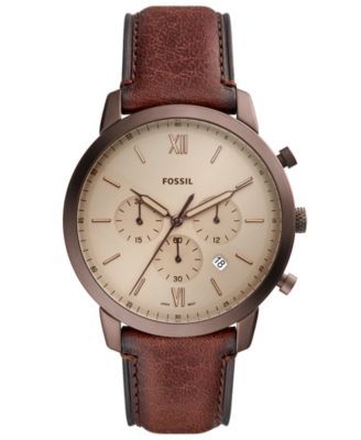 Men's Neutra Brown Leather Strap Watch, 44mm