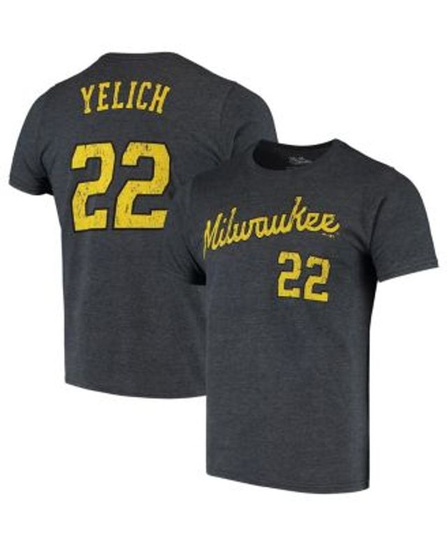 Men's Majestic Threads Christian Yelich Navy Milwaukee Brewers Name & Number Tri-Blend T-Shirt