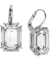Silver-Tone Octagon Crystal Drop Earrings