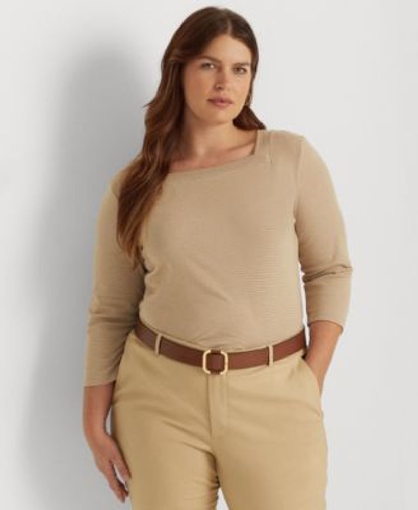 Lauren Ralph Lauren Plus-Size Striped Stretch Cotton Top | Foxvalley Mall