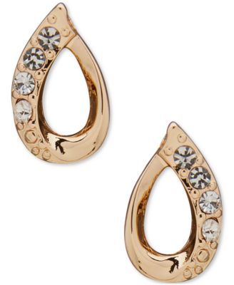 Gold-Tone Pavé Open Pear-Shape Button Earrings