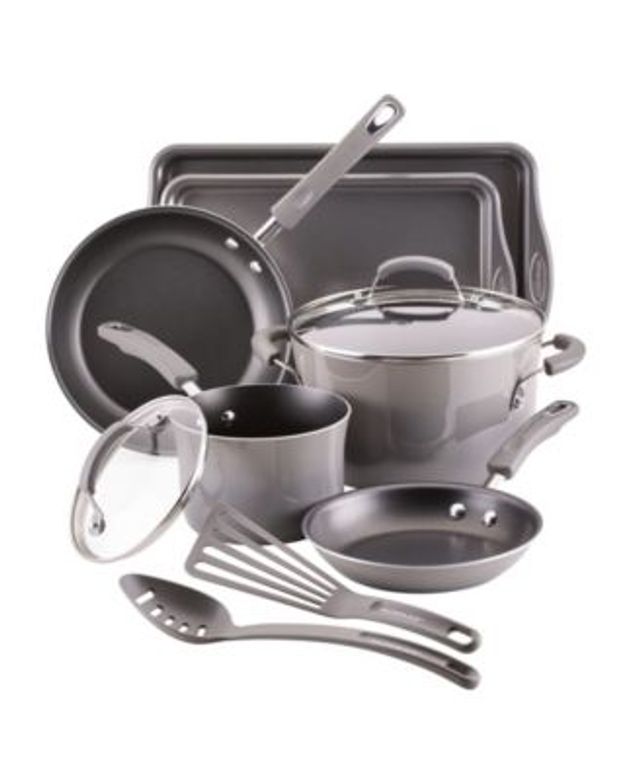 Rachael Ray Cucina Porcelain Enamel 14 Piece Nonstick Cookware and Measuring Cup Set - Cranberry Red