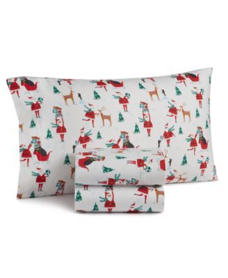 Santa and Friends Cotton Flannel Sheet Set, Created for Macy's