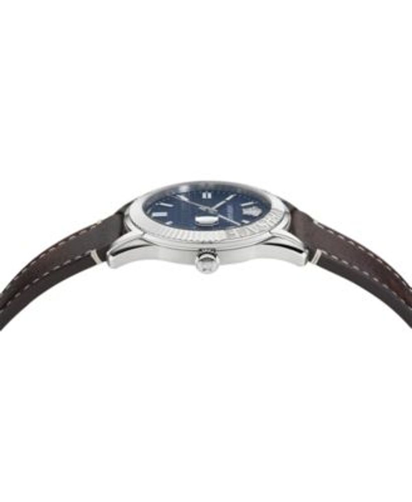 Men's Swiss Greca Time Brown Leather Strap Watch 41mm