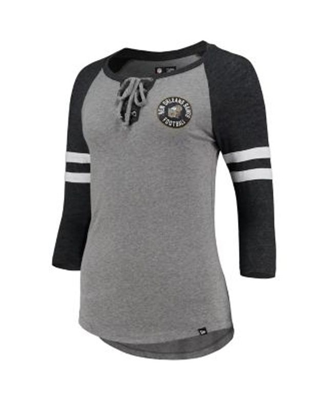 Women's New Era Black/Gold Orleans Saints Lightweight Lace-Up Raglan T-Shirt Size: Extra Small