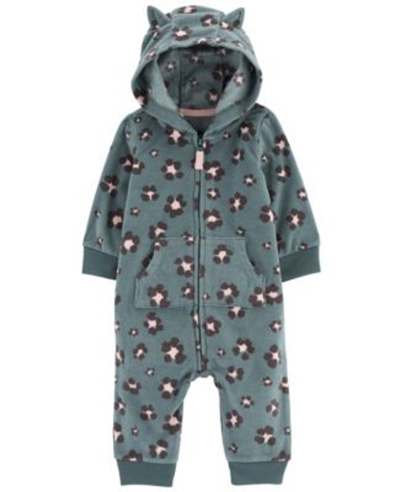 Baby Girls Leopard Hooded Fleece Jumpsuit