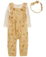 Baby Girls T-shirt, Jumpsuit and Head Wrap, 3 Piece Set