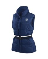 Women's Blue NFL Full-Zip Puffer Vest with Belt