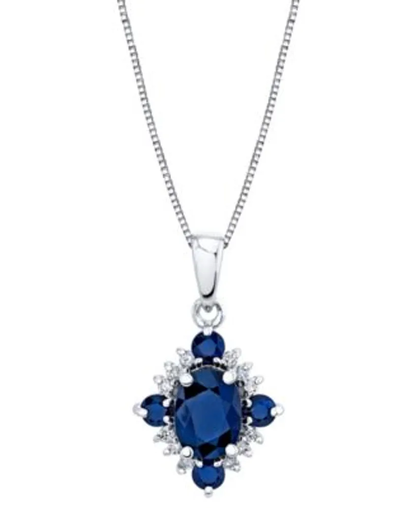 Blue Sapphire Necklace 1/10 ct tw Diamonds 10K White Gold