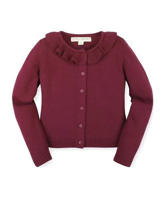 Girls' Organic Cotton Long Sleeve Ruffle Collar Cardigan Sweater