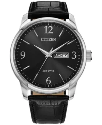 Eco-Drive Men's Black Leather Strap Watch 42mm