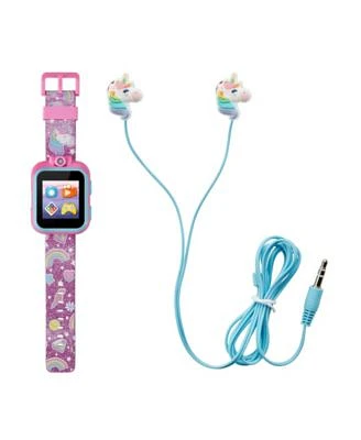 Kid's Purple Glitter Unicorn Silicone Strap Touchscreen Smart Watch 42mm with Earbuds Gift Set