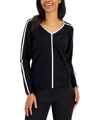 Women's Contrast-Trim V-Neck Sweater