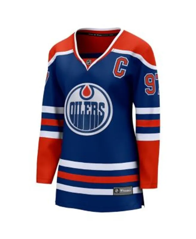 Women's Fanatics Branded Connor McDavid Orange/Navy Edmonton Oilers Power  Player Long Sleeve Notch Neck T-Shirt