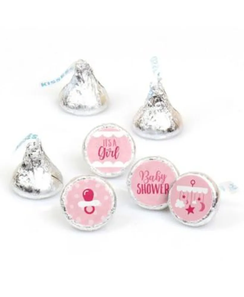 Big Dot of Happiness - It's A Girl - Mini Candy Bar Wrappers, Round Candy Stickers and Circle Stickers - Pink Baby Shower Candy Favor Sticker Kit - 304 Pieces