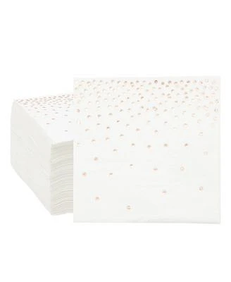 Rose Gold Foil Paper Cocktail Napkins for Party, Polka Dot Confetti (5x5 In,100 Pack)