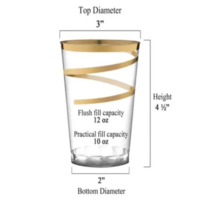 240 Cups, 12 oz. Clear with Metallic Gold Rim Round Tumblers