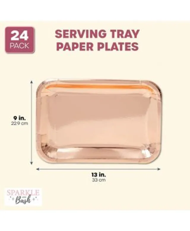 Sparkle and Bash 24 Pack Rose Gold Foil Disposable Paper Serving Trays for  Parties, 9 x 13 In