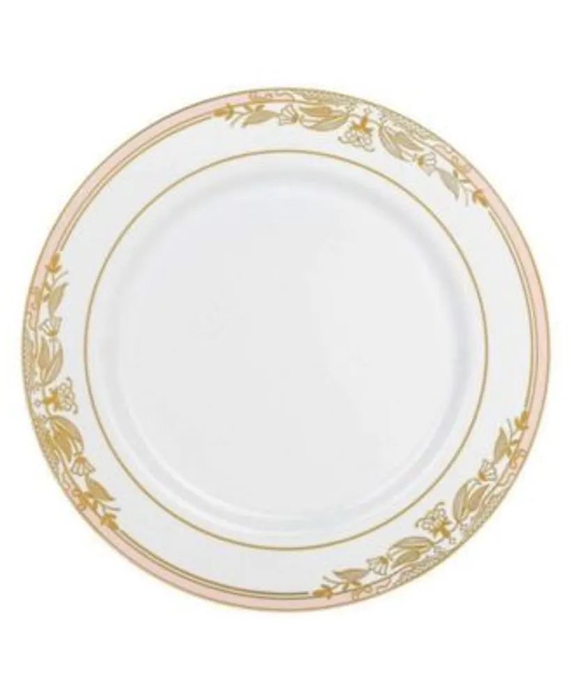 White with Silver Rim Organic Round Plastic Dinner Plates (10.25)