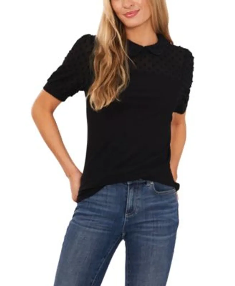 Cece Ruffle Collar Short Sleeve Blouse in Rich Black