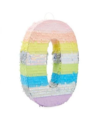 Large Number 0 Pinata for Girl's Birthday Party Decorations, Rainbow Pastel (21x14.4x4 In)