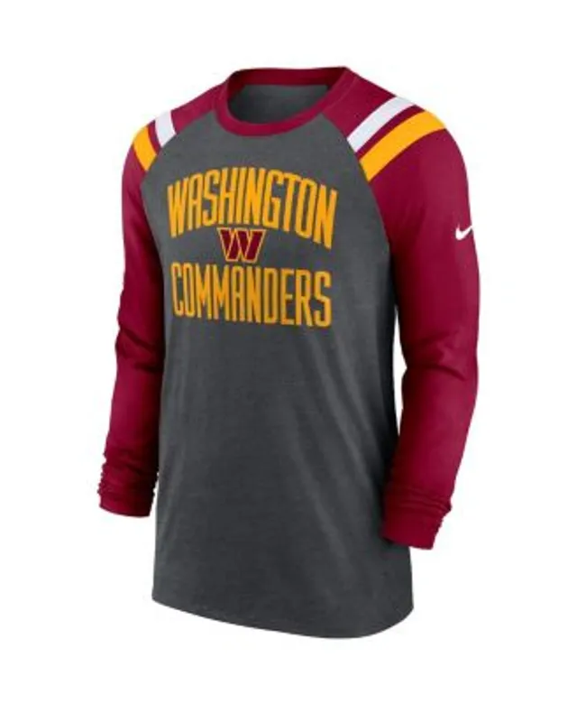 Washington Football Team Fanatics Branded Big & Tall Two-Stripe Raglan  T-Shirt - Heathered Black/Heathered Gray