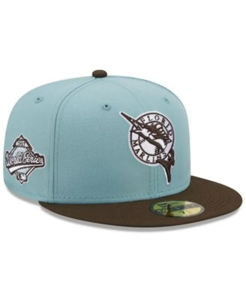 New Era Men's Light Blue, Brown Florida Marlins Cooperstown Collection 1997  World Series Beach Kiss 59FIFTY Fitted Hat